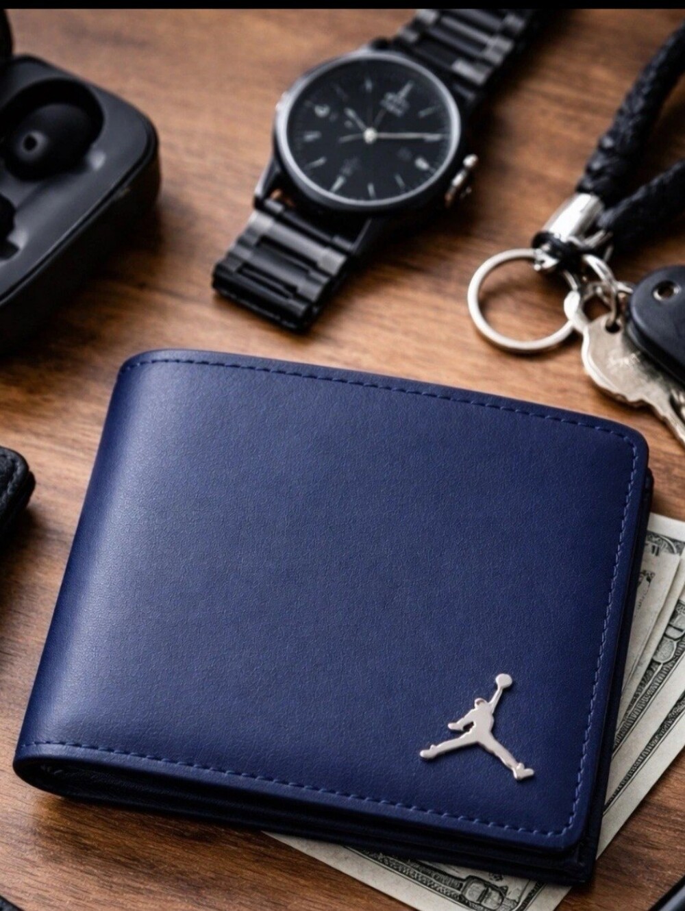 NWT Jordan Blue Men’s Bifold Wallet with Silver Jumpman Logo - Picture 4 of 4